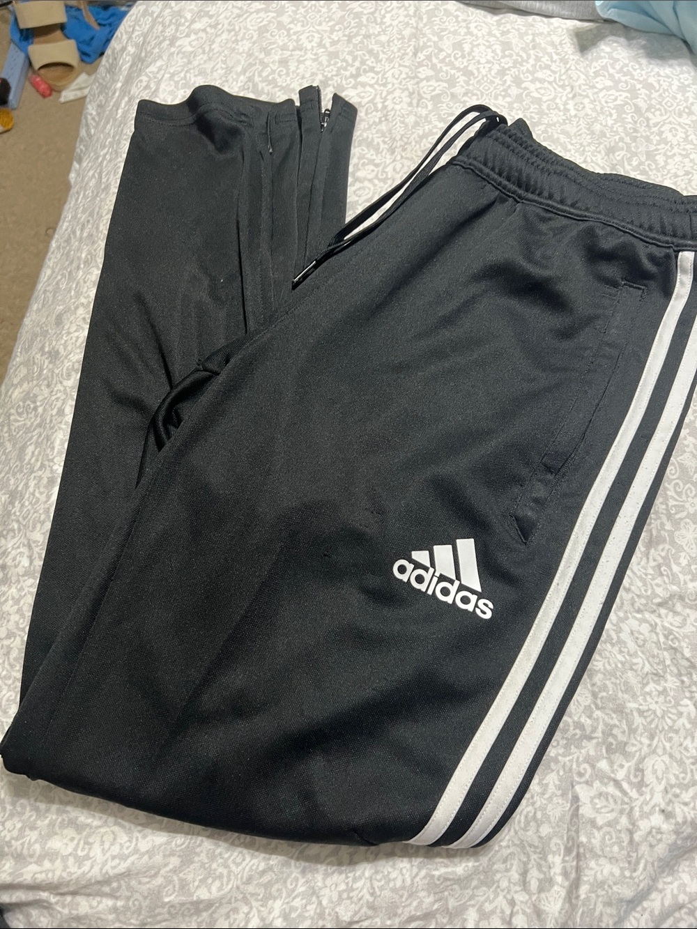 adidas Black Joggers with White Three-Stripes